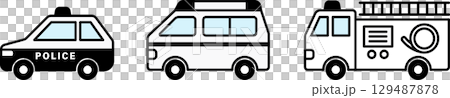 パトカー,救急車,消防車の緊急車両アイコンセット白黒 129487878