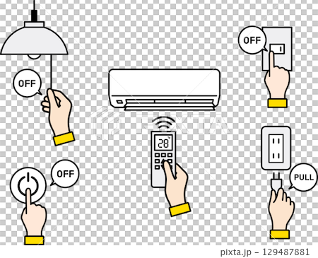 節電・省エネ対策のアイコンセット02 129487881