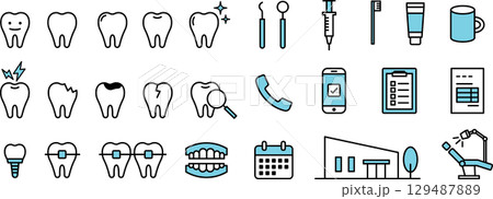 歯に関する歯医者 歯科医 歯科医院のアイコンイラスト 歯に関する歯医者 歯科医 歯科医院のアイコンイラスト 129487889