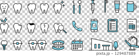 歯に関する歯医者 歯科医 歯科医院のアイコンイラスト 歯に関する歯医者 歯科医 歯科医院のアイコンイラスト 129487889