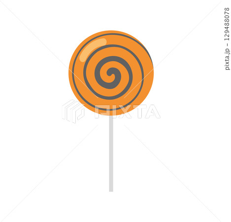 Orange spiral lollipop on stick. Vector 129488078