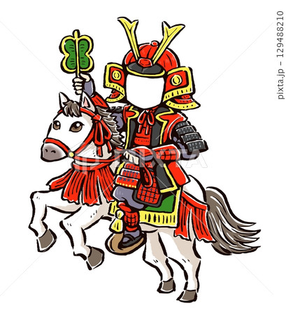 馬に乗った甲冑姿の武将の顔ハメ素材のイラスト素材 [129488210] - PIXTA