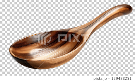 Wooden serving spoon with smooth finish and elegant design. isolated on transparent background cutout Wooden serving spoon with smooth finish and elegant design. isolated on transparent background cutout 129488251