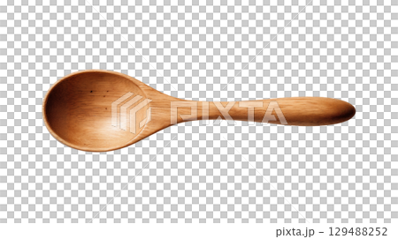 Wooden cooking spoon with smooth finish and natural grain texture. isolated on transparent background cutout 129488252