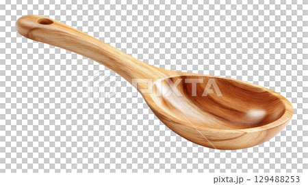 Wooden serving spoon with smooth finish and elegant design. isolated on transparent background cutout 129488253