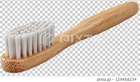 Eco-friendly bamboo toothbrush with soft bristles for sustainable living. isolated on transparent background cutout Eco-friendly bamboo toothbrush with soft bristles for sustainable living. isolated on transparent background cutout 129488254