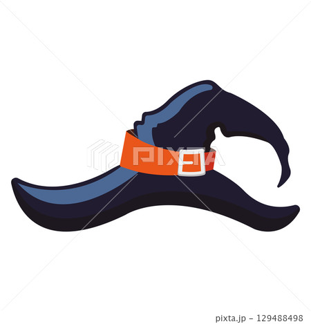 Curved witch hat with wavy brim. Vector 129488498