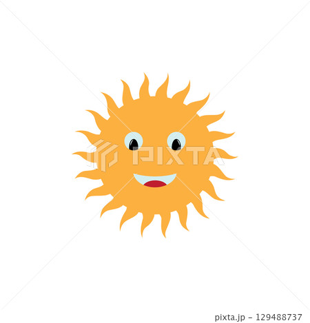 Happy yellow cartoon sun 129488737