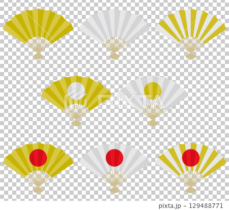 金と銀の扇子 無地・日の丸・ツートンカラーセット 129488771