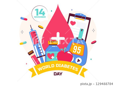 World Diabetes Day Vector Illustration on November 14 Featuring Doctors Testing Blood Glucose Levels and Measuring Sugar in a Flat Style Background 129488784