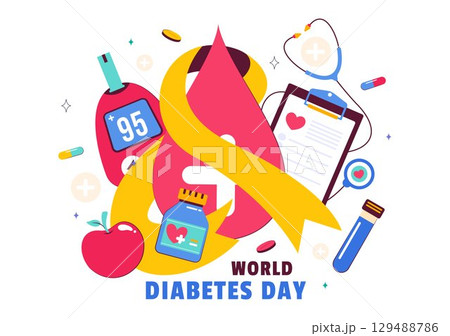 World Diabetes Day Vector Illustration on November 14 Featuring Doctors Testing Blood Glucose Levels and Measuring Sugar in a Flat Style Background 129488786