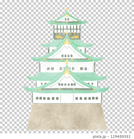 Watercolor illustration of Osaka Castle 129489381