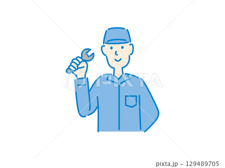 スパナを持つ作業員 スパナを持つ作業員 129489705