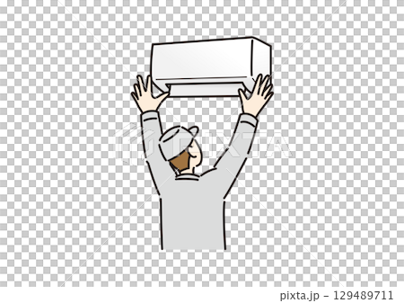 A worker installing an air conditioner 129489711