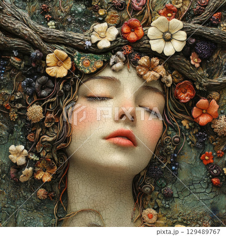 Ethereal Portrait of a Serene Woman Surrounded...のイラスト素材 [129489767 ...