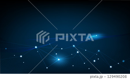 Abstract internet network connection background concept with Molecular abstract structure and Futuristic blue wave. 129490208