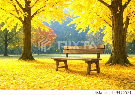 紅葉と黄葉が彩る秋の絶景風景　もみじやイチョウの美しい高品質画像素材 129490571