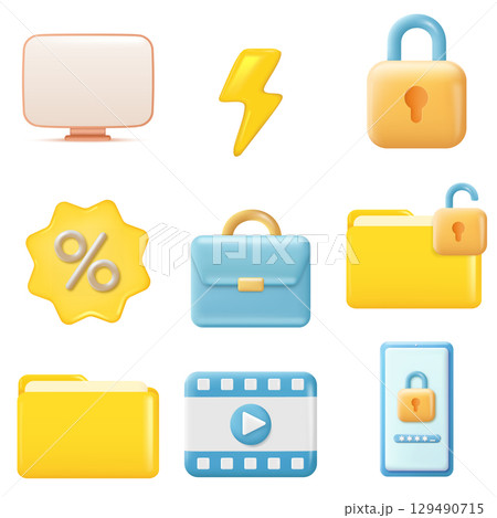 3D Business and Technology Icons Set. Marketing and Security. Vector 3D Business and Technology Icons Set. Marketing and Security. Vector 129490715