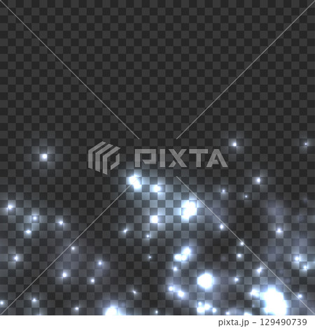 Falling Blue Glitter Sparkle Dust Overlay. Cool Luminous Light Effect. Vector 129490739