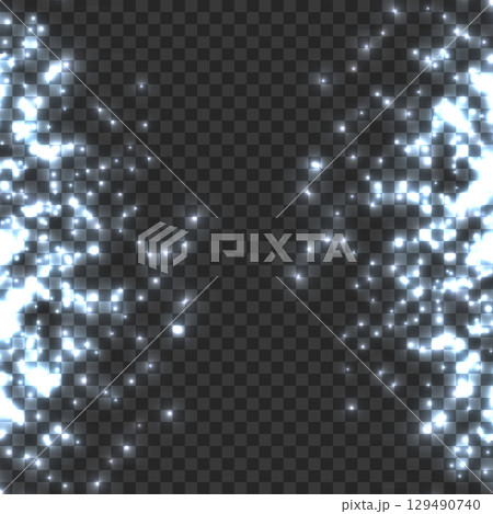 Falling Blue Glitter Sparkle Dust Overlay. Cool Luminous Light Effect. Vector 129490740