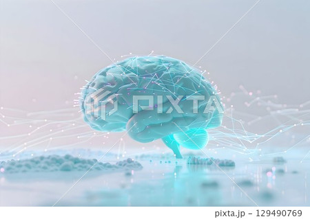 brainstorming and artificial intelligence, glowing blue human brain 129490769