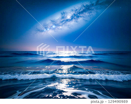 天の川が輝く夜の海と海岸の風景4 天の川が輝く夜の海と海岸の風景4 129490989