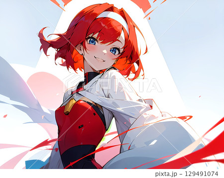 こちらを見て微笑んでいる赤い髪の女の子2 129491074