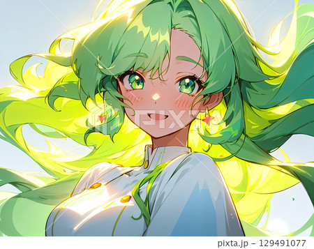 長い緑色の髪をした、褐色の肌の女性4 129491077