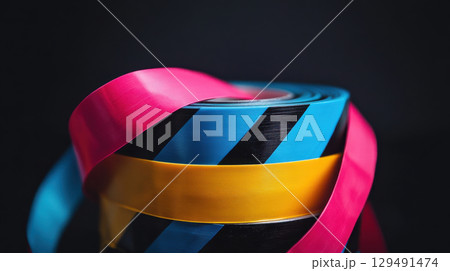 Colorful Caution Tape Roll with Black, Yellow, Pink, and Blue Layers Colorful Caution Tape Roll with Black, Yellow, Pink, and Blue Layers 129491474