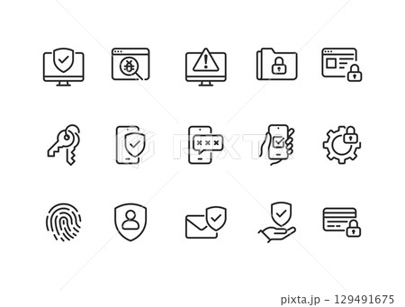 Digital Security line vector icon set stock illustration Digital Security line vector icon set stock illustration 129491675