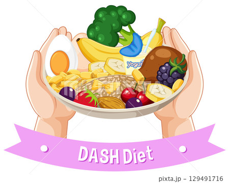 Healthy Food Bowl Illustration with DASH Diet Theme 129491716