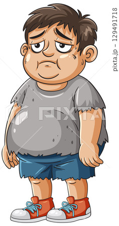 Sad Boy in Tattered Clothes Illustration 129491718
