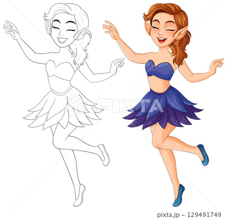 Joyful Fairy Dancing in Vibrant Dress 129491749