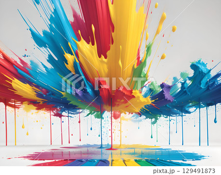 カラフルな絵の具が爆発するイラスト 129491873