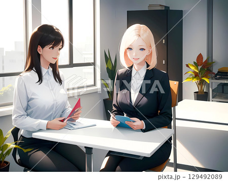 二人のビジネスウーマンによる面談風景 129492089
