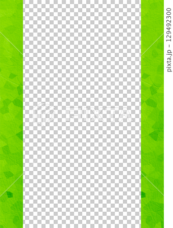 鮮やかな新緑色の和紙柄風シンプルなフレーム背景イラスト　縦　左右ライン　チラシ背景素材 129492300