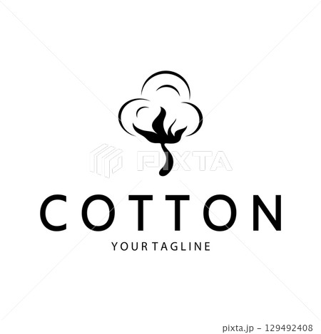 Soft natural organic cotton flower plant logo for cotton plantations, industries,business,textile,clothing and beauty,vector 129492408