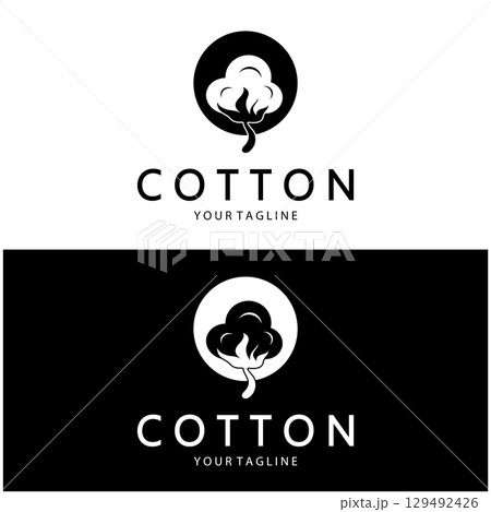 Soft natural organic cotton flower plant logo for cotton plantations, industries,business,textile,clothing and beauty,vector 129492426