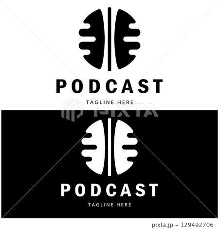 podcast logo with microphone and earphone audio, radio waves. for studio, talk show, chat, information sharing, interview, multimedia and web. podcast logo with microphone and earphone audio, radio waves. for studio, talk show, chat, information sharing, interview, multimedia and web. 129492706