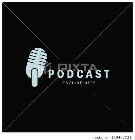 podcast logo with microphone and earphone audio, radio waves. for studio, talk show, chat, information sharing, interview, multimedia and web. podcast logo with microphone and earphone audio, radio waves. for studio, talk show, chat, information sharing, interview, multimedia and web. 129492721
