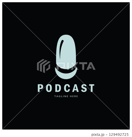podcast logo with microphone and earphone audio, radio waves. for studio, talk show, chat, information sharing, interview, multimedia and web. podcast logo with microphone and earphone audio, radio waves. for studio, talk show, chat, information sharing, interview, multimedia and web. 129492725
