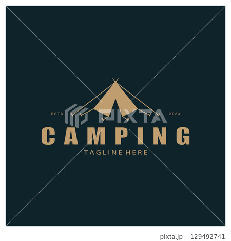 vintage and retro tent logo, camping. With tent, tree and bonfire sign. adventurers, scouts, climbers, camping equipment center vintage and retro tent logo, camping. With tent, tree and bonfire sign. adventurers, scouts, climbers, camping equipment center 129492741