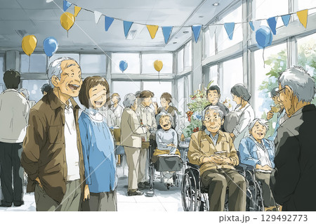 コミュニティーセンターで開催された高齢者のための誕生日会 129492773