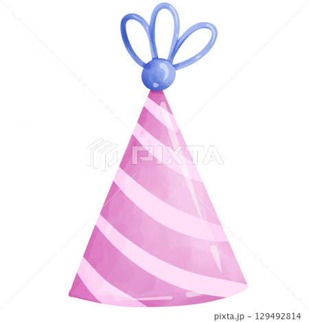 Watercolor hand-painted birthday party hat 129492814