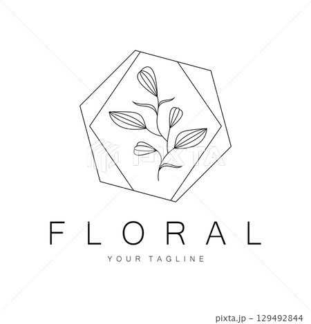 Elegant floral and leaf frame. Delicate botanical vector illustration for labels, spas, corporate identity, and wedding invitations 129492844