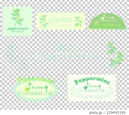 Peppermint essential oil logo and illustration Peppermint essential oil logo and illustration 129493195