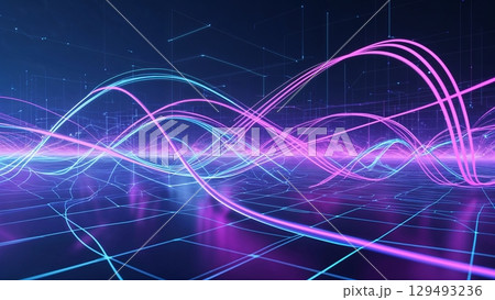デジタル空間をつなぐ光のラインとネットワークの未来イラスト 129493236