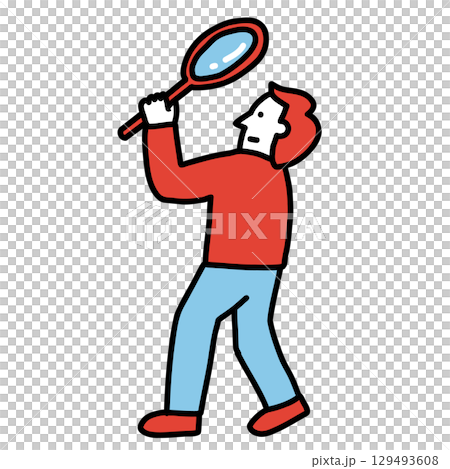 Illustration of a person holding a magnifying glass 129493608