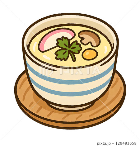 美味しそうな茶碗蒸しの手描き切り抜きイラスト 美味しそうな茶碗蒸しの手描き切り抜きイラスト 129493659