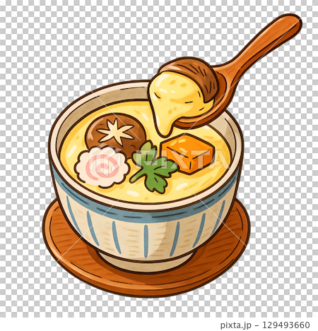 スプーンですくう茶碗蒸しの切り抜きイラスト スプーンですくう茶碗蒸しの切り抜きイラスト 129493660